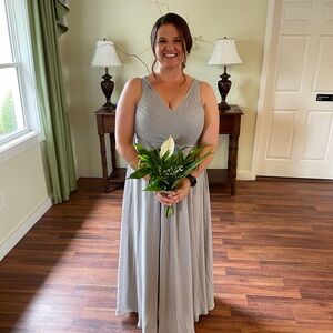 Elegant Gray Sleeveless Dress for a bridesmaid or wedding guest